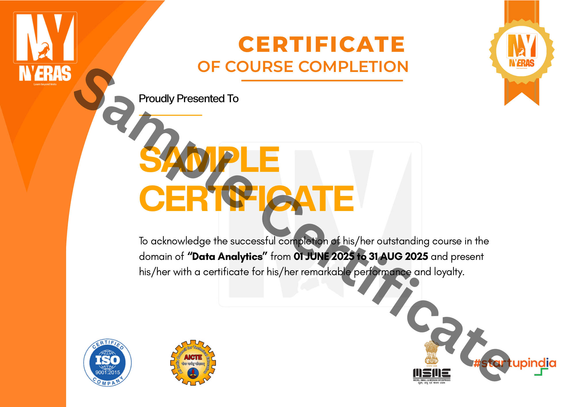 Nyeras Official Course Completion Certificate - Data Analytics